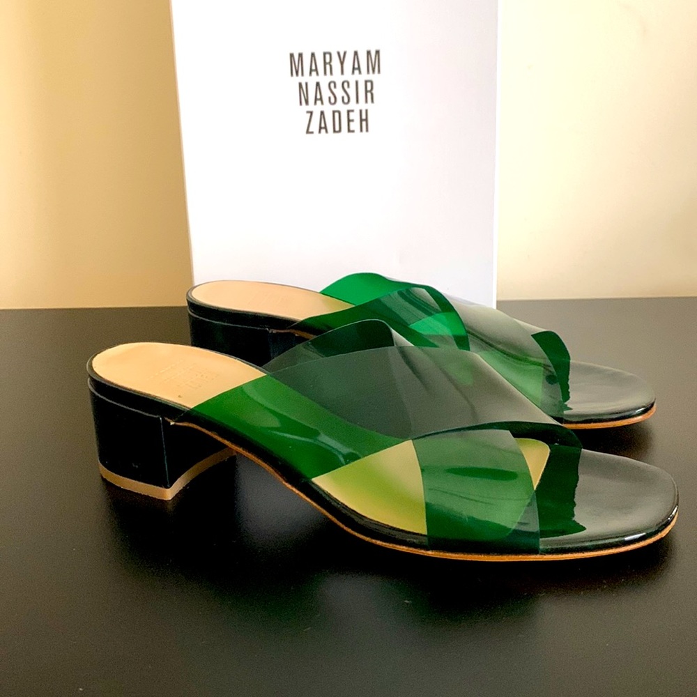 2 X 🍏HP🍏 Maryam Nassir Zadeh Lauren PVC Sandals Shoes Alpine Green 39* 7.5